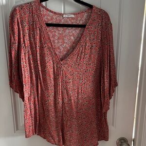 JODIFL Floral V-Neck Blouse - Coral